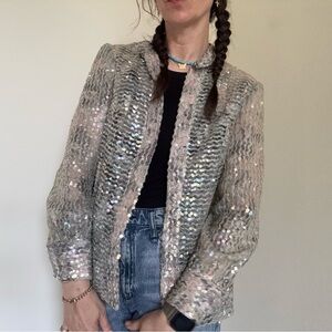 Vintage Silver Gray Holographic Sequin Cardigan Top